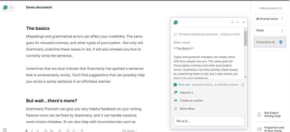 Grammarly inteface.