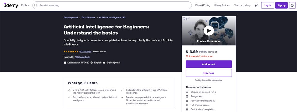 Artificial Intelligence for Beginners: Understand the Basics on Udemy.