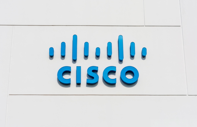 Cisco logo near Cisco headquarters campus in Silicon Valley.