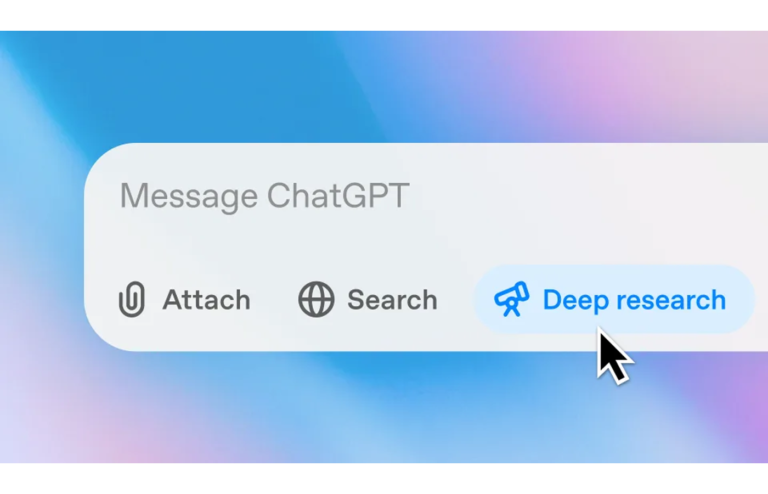 ChatGPT interface with the mouse cursor hovering over Deep Research button.